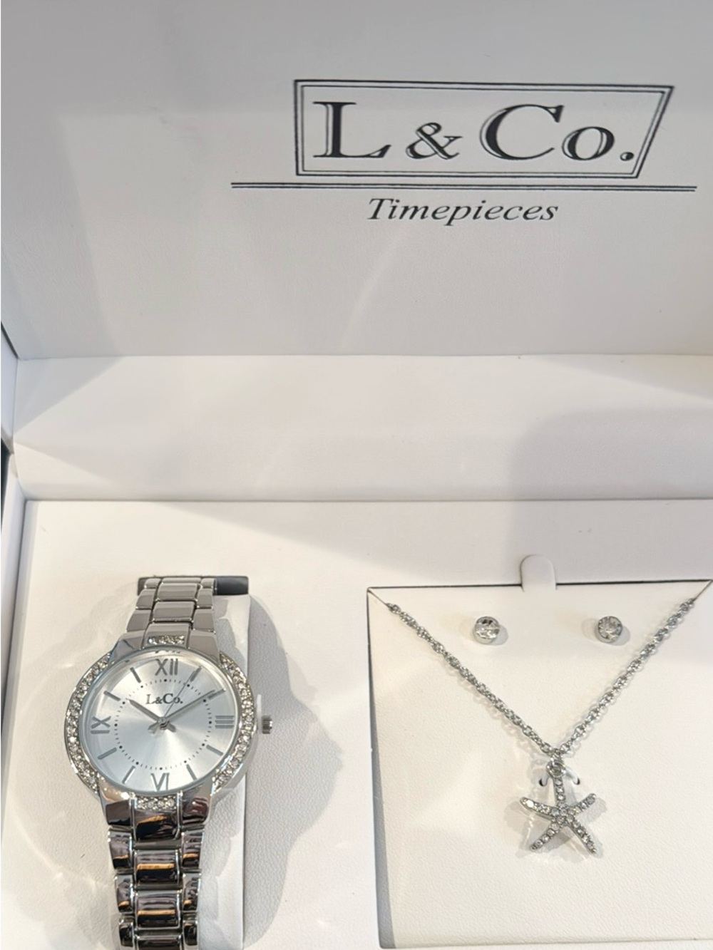 L & Co. Silver Crystal Accent Watch and Necklace Set - Picture 1 of 4